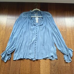 Alicia + Olivia Light Blue Pleated Button-Front Women's Blouse